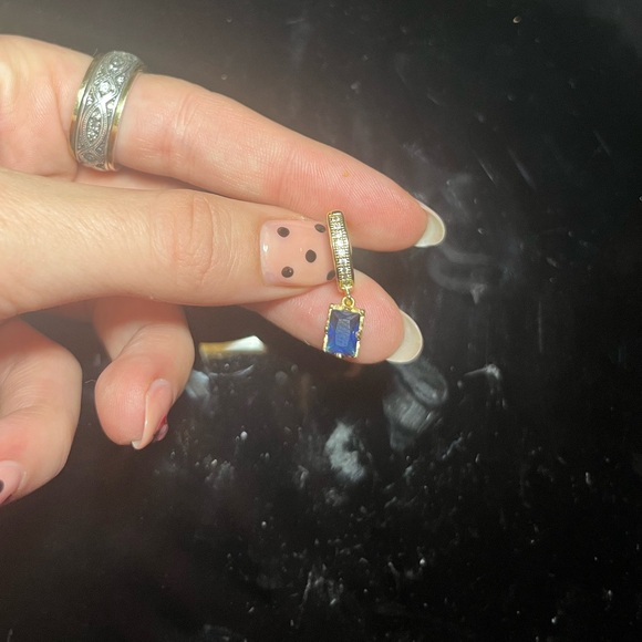 Gold dangle earrings with blue and white stones - Picture 1 of 5